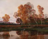Paul Émile Berton, Stand of Trees at River'S Edge, Oil on canvas