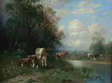 Karl Eugene Felix, Cows at Creek, Oil on canvas