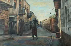 Elias Newman, Street Scene, Oil on canvas