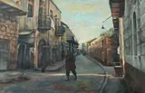 Elias Newman, Street Scene, Oil on canvas