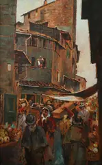 Telemaco Signorini, Il Mercato Vecchio, Oil on panel