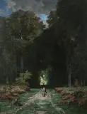 Jules Laurens, Equestrienne on Wooded Lane, Oil on canvas