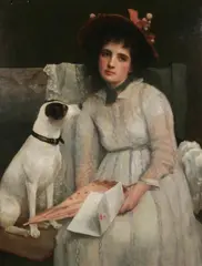 Maud Porter, Portrait of a Maiden with Fox Terrier, Oil on canvas