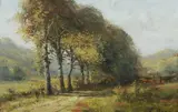 G. Piron, Tree Lined Path, Oil on panel