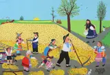 Zuzana Chalupová, Peasants Reaping Wheat, Oil on canvas