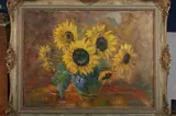 Sunflowers in Blue Vase by American School, Oil on canvas, sold Dec 2011