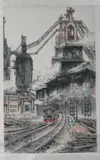 Song Wenzhi, Untitled, TRAIN STATION, ink and color on paper scroll, signed and sealed