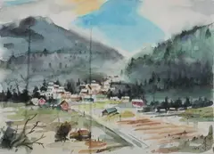 Wu Guanzhong, LANDSCAPE, five ink and color on paper, LANDSCAPE, five ink and color on paper