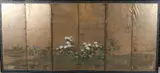 Anonymous, Untitled, FLOWERS, ink and color on gold leaf paper, six fold screen