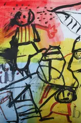 Patsy Fleming, Figures Against Colorful Background, Color lithograph