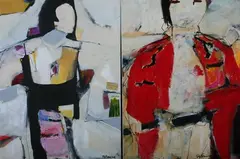 Patsy Fleming, FOLLOW ME and RED KIMONO: TWO WORKS, each signed lower right, Oil and collage on canvas