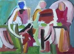 Patsy Fleming, Seated Figures, Oil on paper
