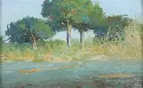 Mariano Diez Y Sanchez, Trees Along the Marsh, Oil on board