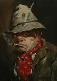 Smoking Vagabond by Continental School, Oil on board, sold Feb 2012