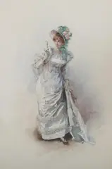 Philippe Jacques Linder, Lady with Fan and Lorgnette, Watercolor