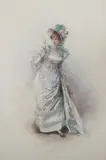 Philippe Jacques Linder, Lady with Fan and Lorgnette, Watercolor