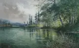 Hugo Anton Fisher, By the Lake, Watercolor