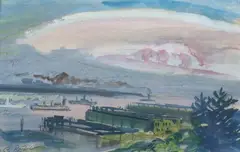 Cecil Crosley Bell, New Jersey Docks, Gouache