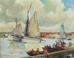 Ramah, Unloading the Catch, Oil on canvas