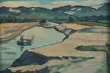 Paul Altherr, Boats on River, Oil on canvas