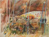 Peter Doley, Circus Hands and Horses, CIRCUS HANDS AND HORSES, watercolor