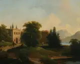 View of Northern Italian Lake by Continental School, VIEW OF NORTHERN ITALIAN LAKE, oil on canvas, offered Feb 2012
