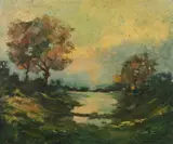 Landscape with Stream by Continental School, Oil on canvas, sold Feb 2012