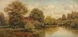 C. T. Randell, Country House on Pond, Oil on canvas