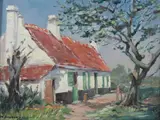 Walter Bossaerts, Farmhouse with Red Roof, Oil on board