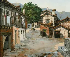 X. Pial, Mountain Village, Oil on canvas