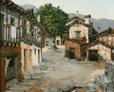 X. Pial, Mountain Village, Oil on canvas