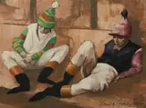 Frank N. Ashley, Jockeys Waiting, Oil on board