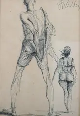 Frank N. Ashley, WAITER ON TWIN CITIES ZEPHYR and MAN AND WOMAN, Pen and ink