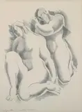 Alexander Archipenko, Two Kneeling Women, Lithograph