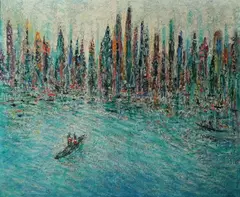 Charles Melohs, Manhattan Dawn, Oil on canvas.