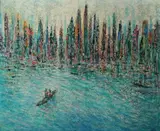 Charles Melohs, Manhattan Dawn, Oil on canvas.