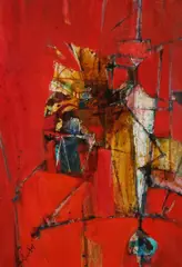 Robert Wogensky, Objets Sur Un Fond Rouge, Oil on canvas
