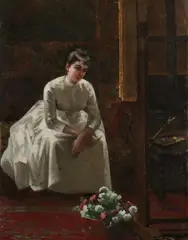 Thomas Pollock Anshutz, Model with Flowers in Artist'S Atelier, Oil on canvas