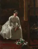 Thomas Pollock Anshutz, Model with Flowers in Artist'S Atelier, Oil on canvas