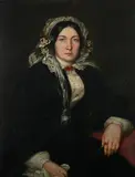 Portrait of Woman in Lace Bonnet and Flowers by American School, PORTRAIT OF WOMAN IN LACE BONNET AND FLOWERS, oil on canvas, offered Feb 2012