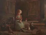Henry Bacon, Barnyard Repast, Oil on panel