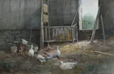 Rueben Le Grande Johnston, Barnyard with Ducks and Chickens, Watercolor