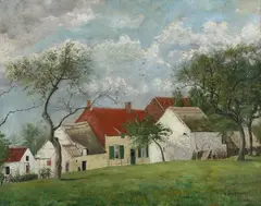 R. Wydam, Farmstead Bauernhof, Oil on canvas