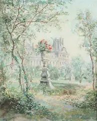 Cesar A. Villacres, Garden View of the Tuileries, Oil on canvas