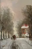Louis Apol, Winter Scene with Horse Drawn Carriage, Oil on panel