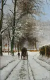 Louis Apol, Snow Covered Road, Oil on panel