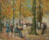 Charles Verbrugghe, Plein Air Artists in Park, Oil on panel