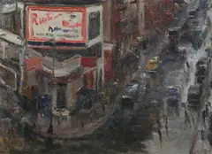 Alfred S. Mira, Street Scene in the Rain, Oil on canvas