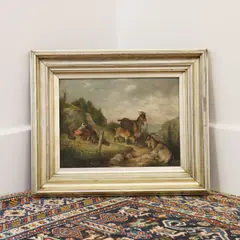 Reuben Hunt, Untitled, in a landscape with three goats oil on canvas 29 x 39cm