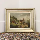 Reuben Hunt, Untitled, in a landscape with three goats oil on canvas 29 x 39cm